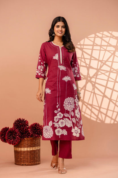 hand block printed kurta set with dupatta