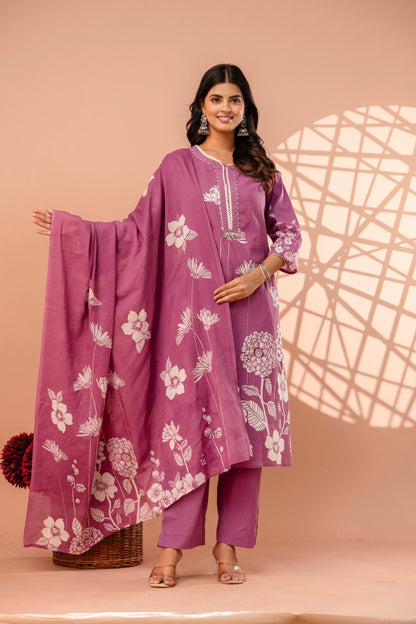 hand block printed kurta set with dupatta