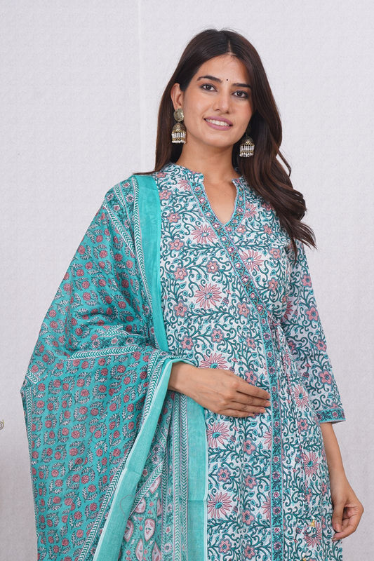 hand block printed kurta set with dupatta