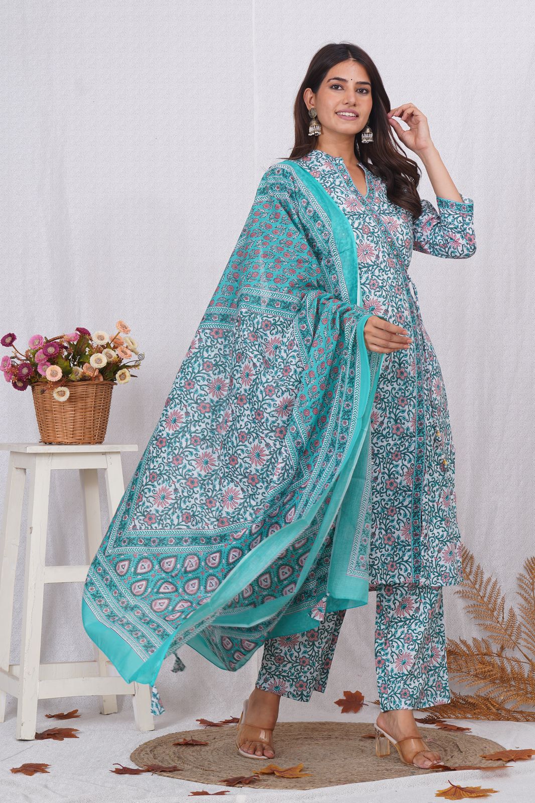 hand block printed kurta set with dupatta