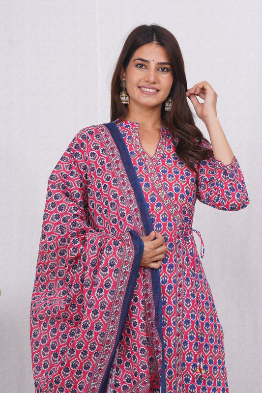 hand block printed kurta set with dupatta