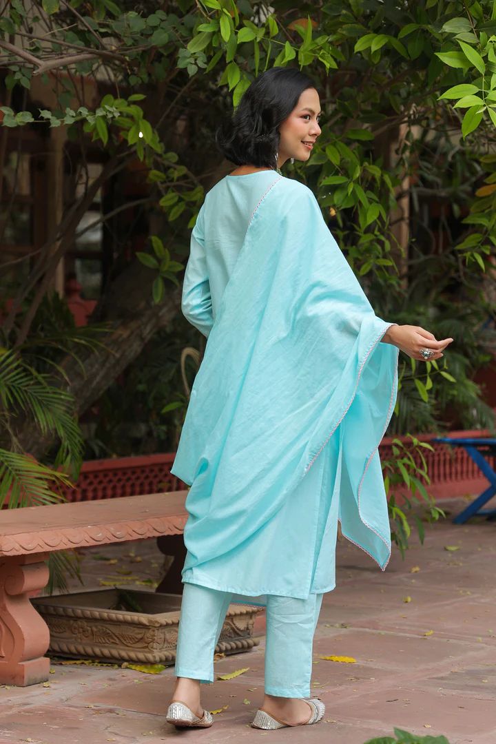 hand block printed kurta set with dupatta