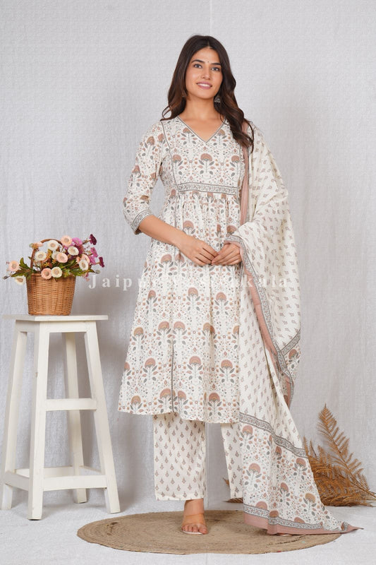 Autumn Floral Mist Cotton Dupatta Set