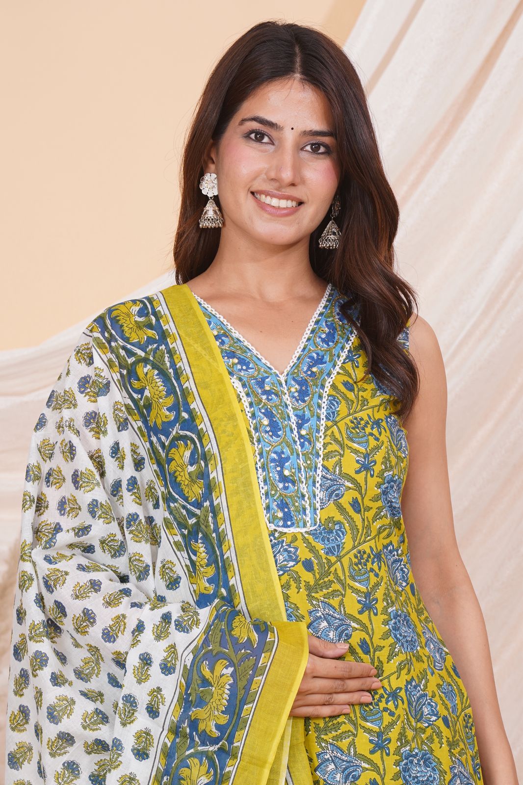 hand block printed kurta set with dupatta