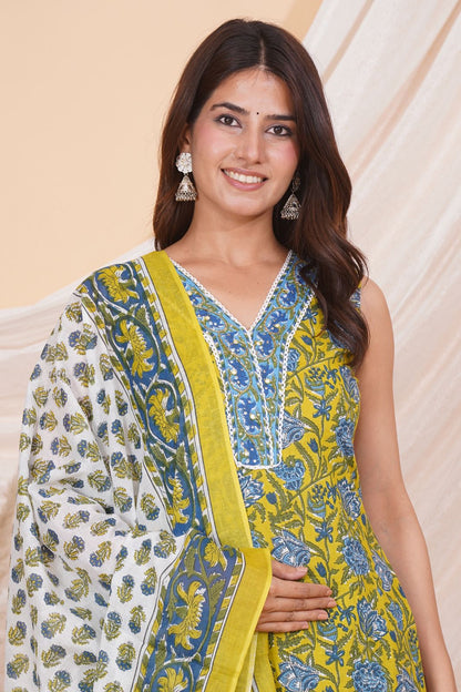 hand block printed kurta set with dupatta