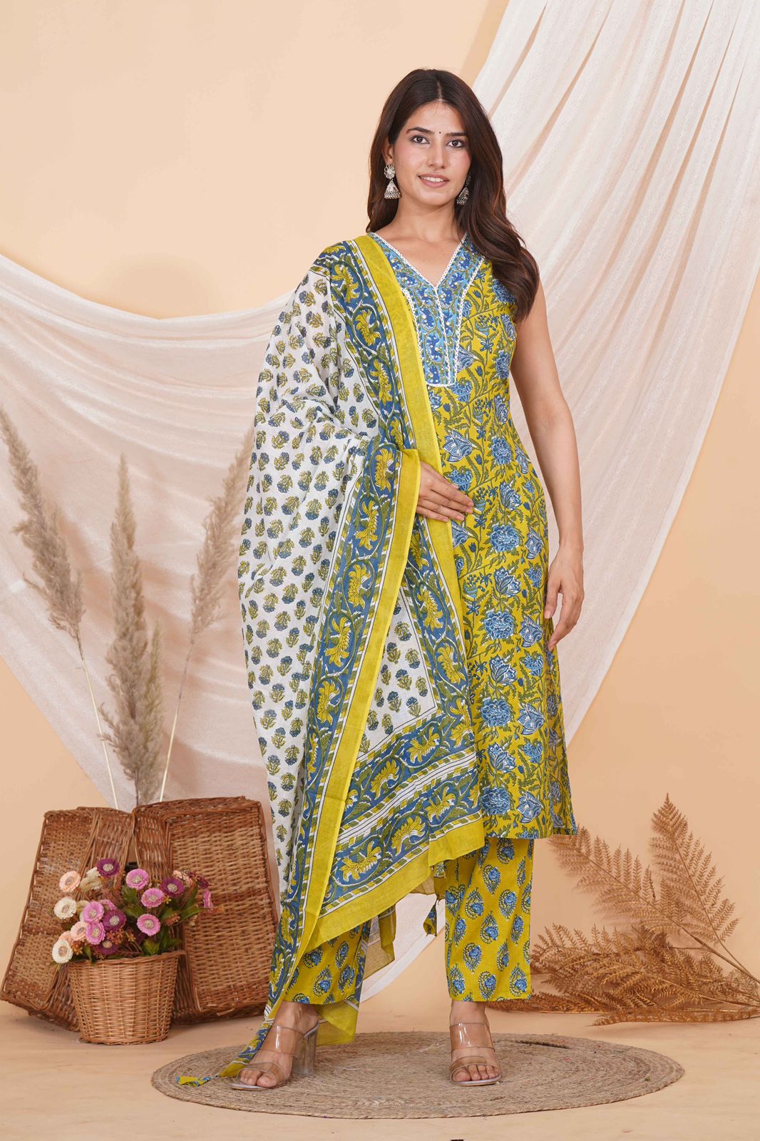 hand block printed kurta set with dupatta