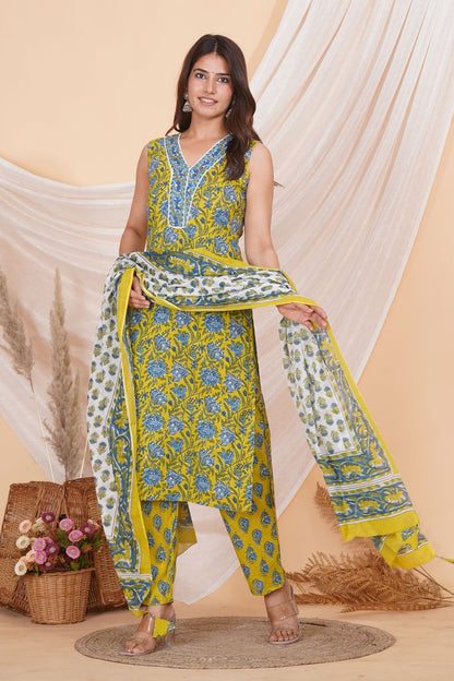 hand block printed kurta set with dupatta