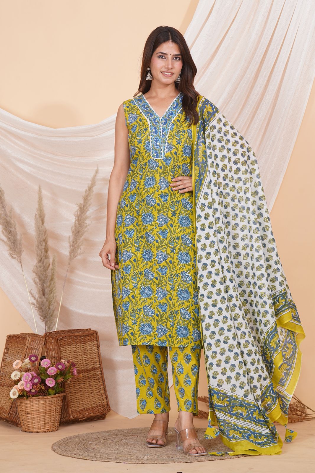hand block printed kurta set with dupatta