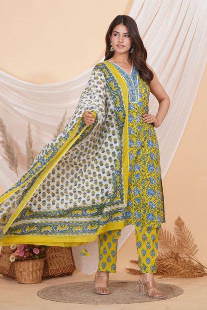 hand block printed kurta set with dupatta