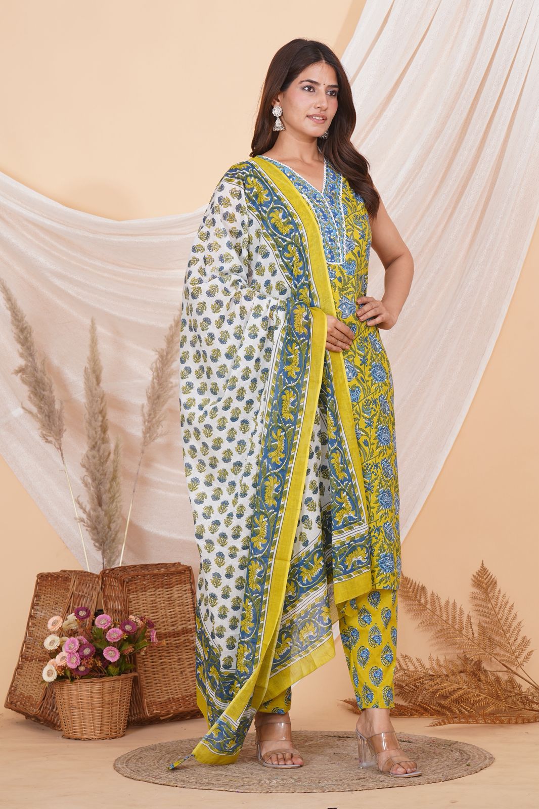 hand block printed kurta set with dupatta
