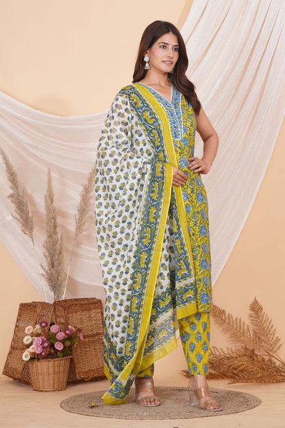 hand block printed kurta set with dupatta