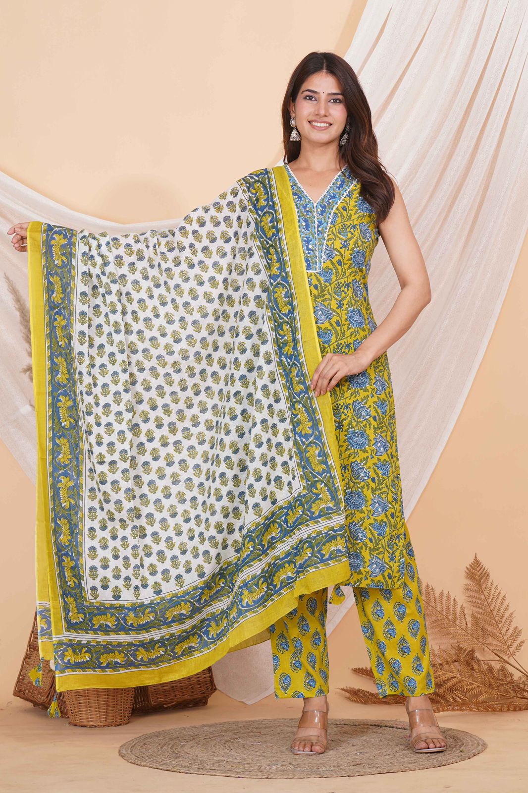 hand block printed kurta set with dupatta