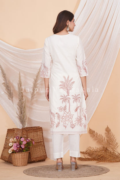 hand block printed kurta set with dupatta