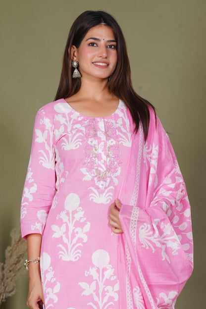 hand block printed kurta set with dupatta