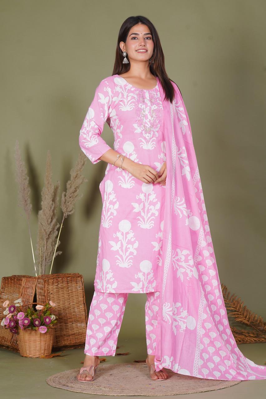 hand block printed kurta set with dupatta