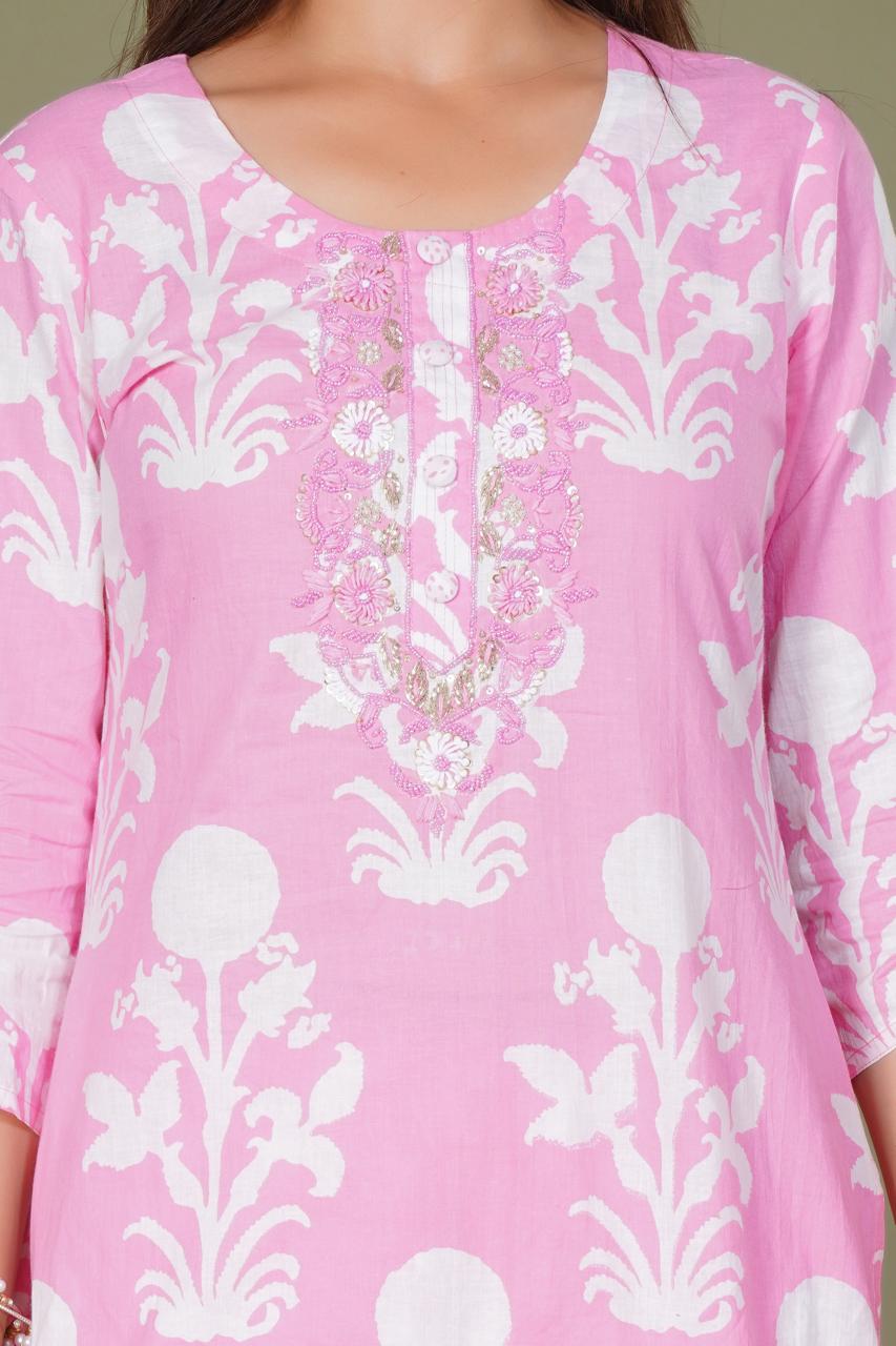 hand block printed kurta set with dupatta