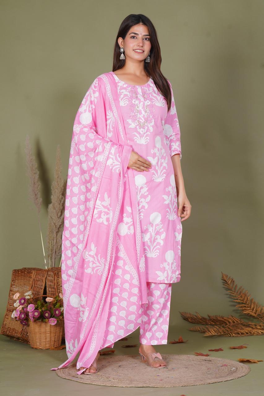 hand block printed kurta set with dupatta