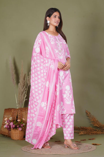 hand block printed kurta set with dupatta