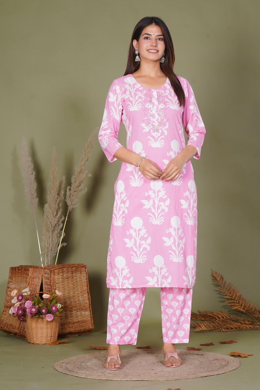 hand block printed kurta set with dupatta
