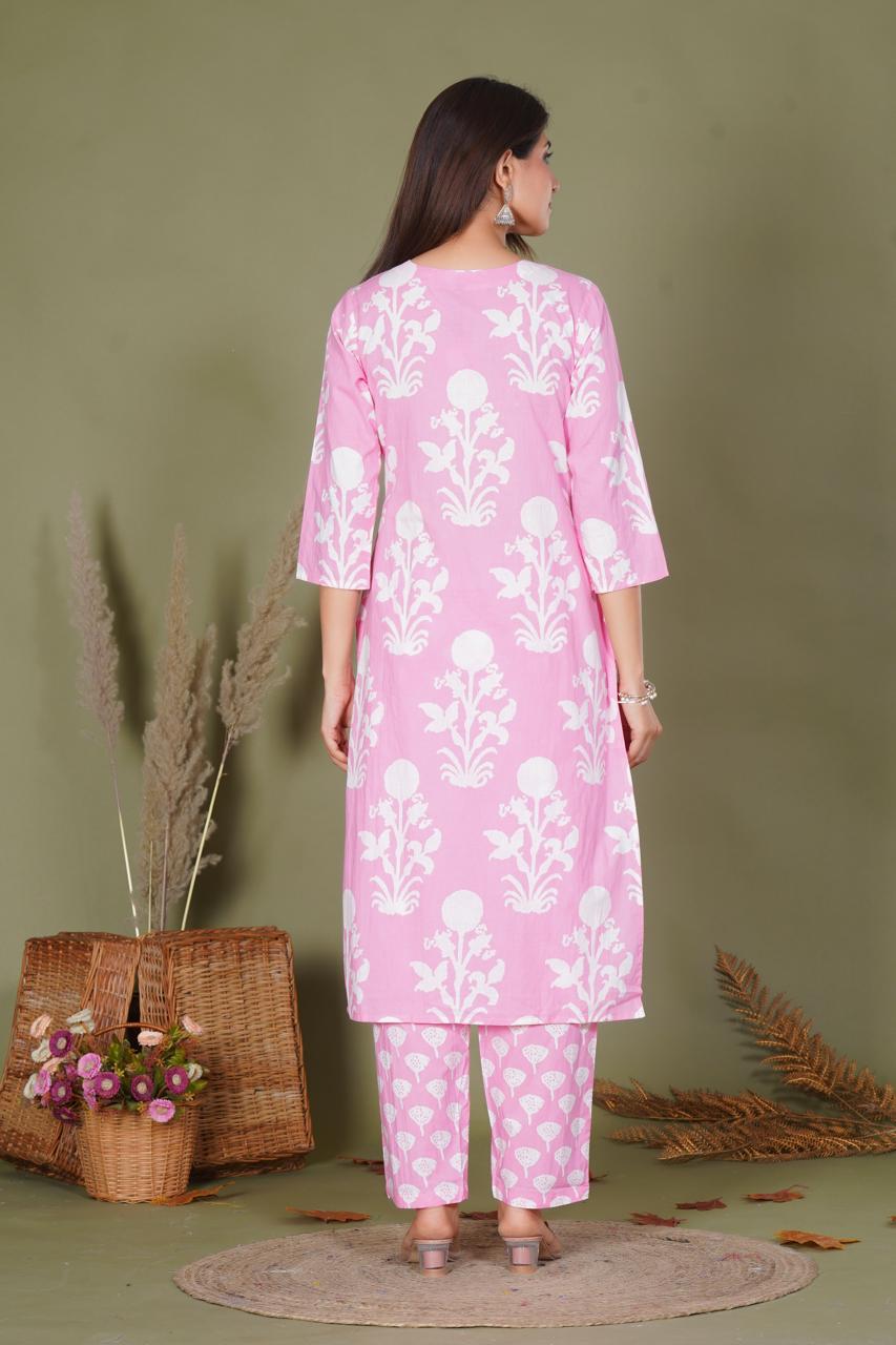 hand block printed kurta set with dupatta