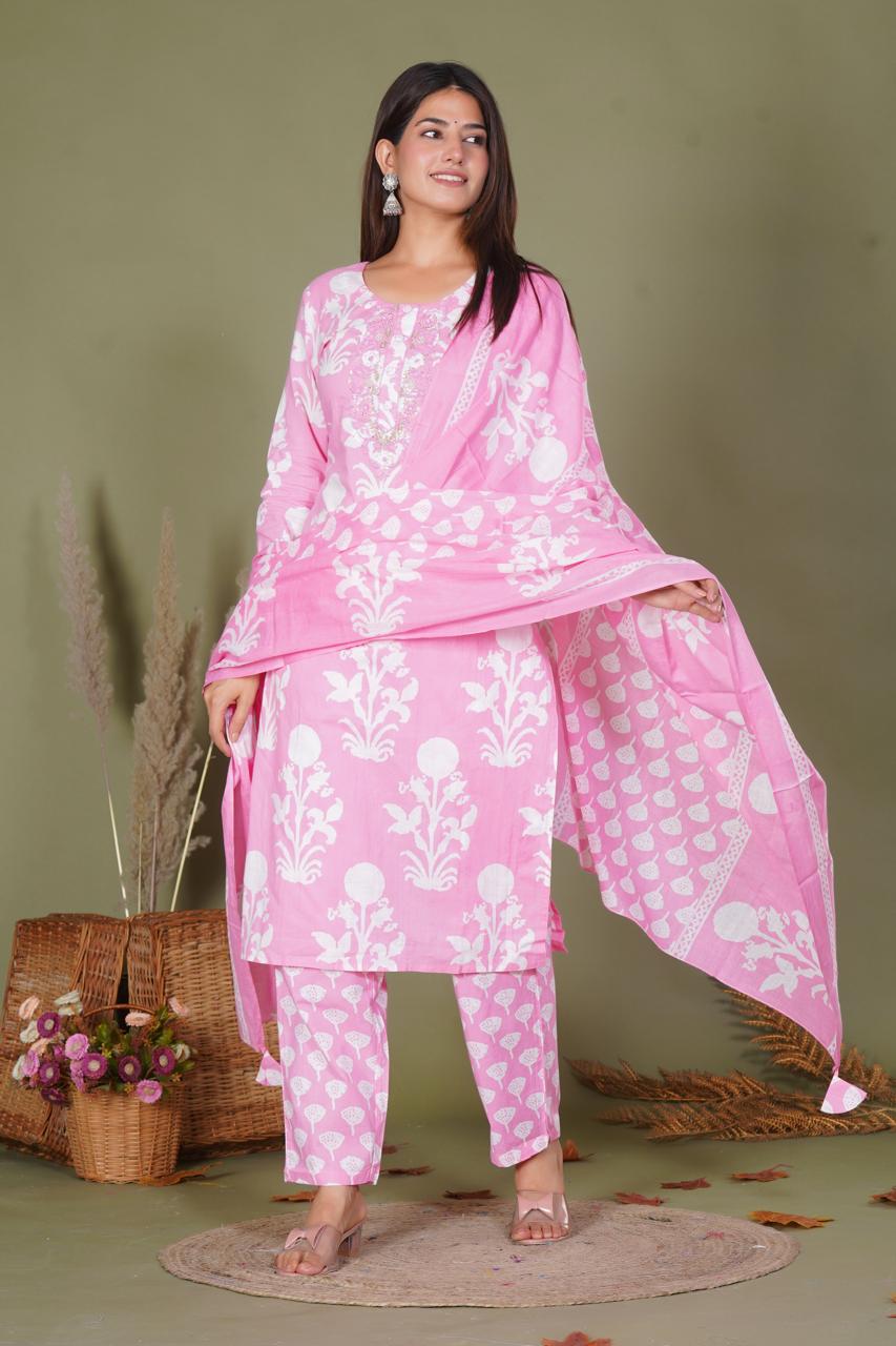 hand block printed kurta set with dupatta