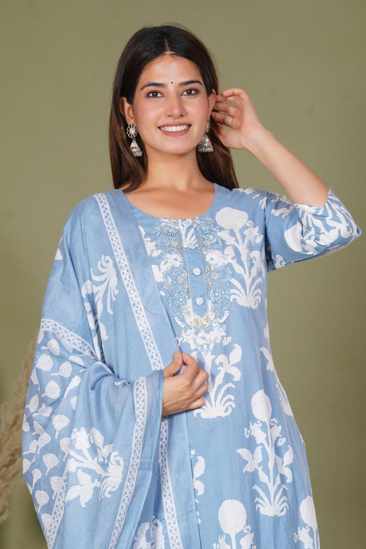 hand block printed kurta set with dupatta