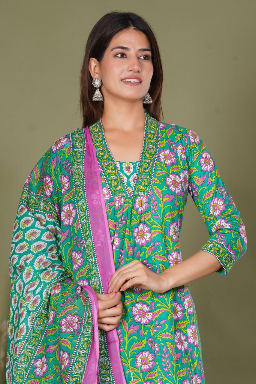 hand block printed kurta set with dupatta