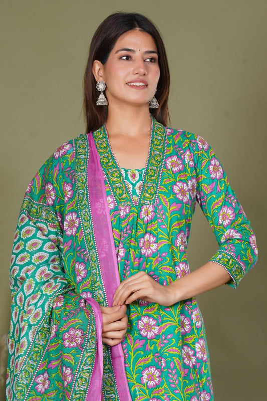 hand block printed kurta set with dupatta
