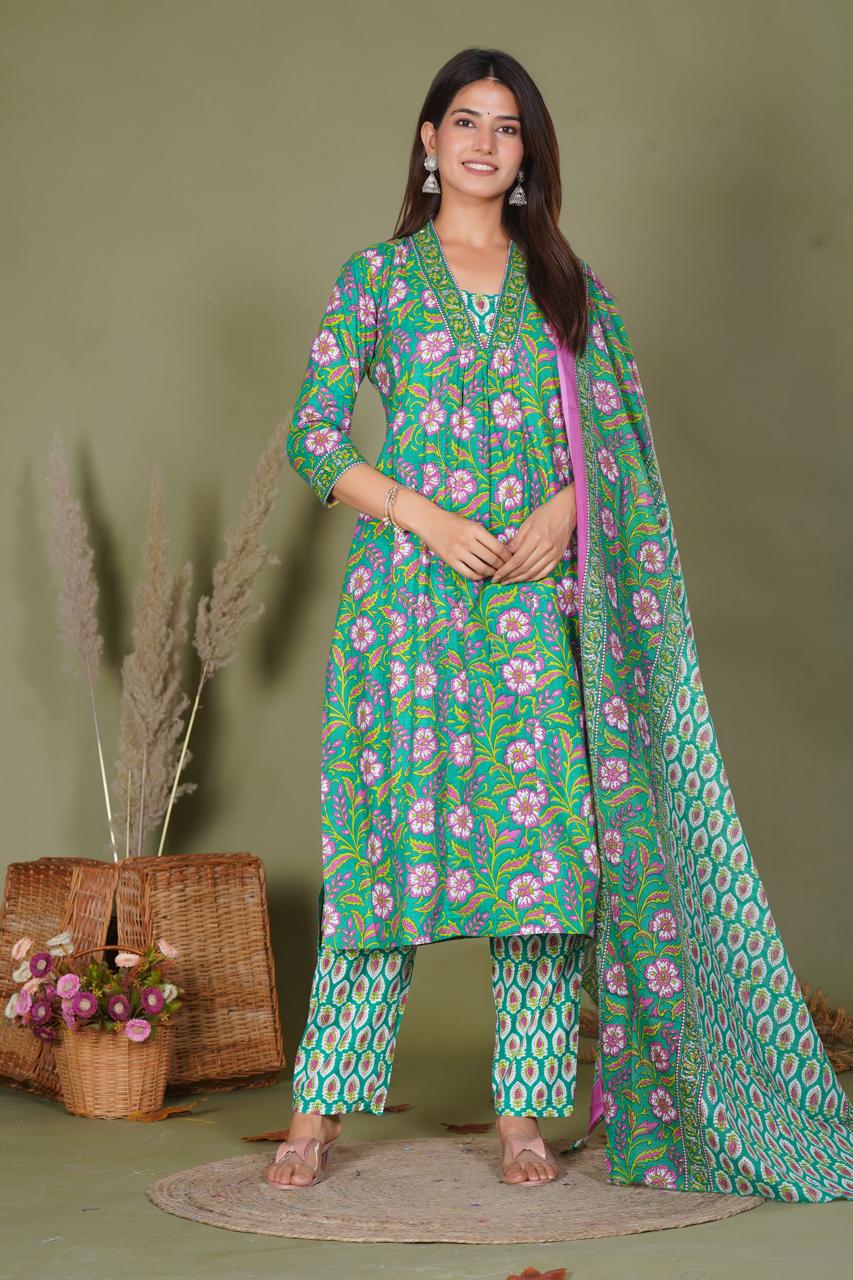 hand block printed kurta set with dupatta