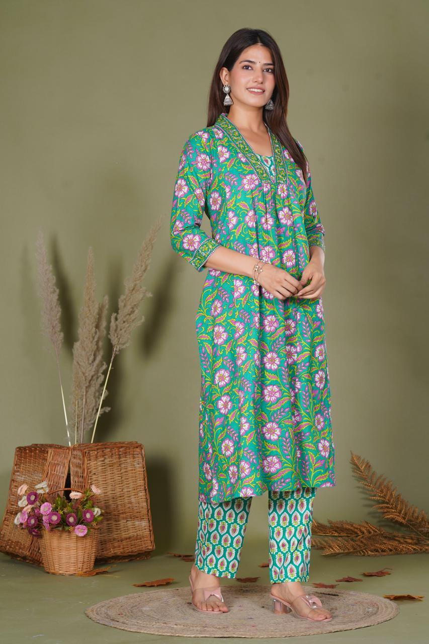 hand block printed kurta set with dupatta