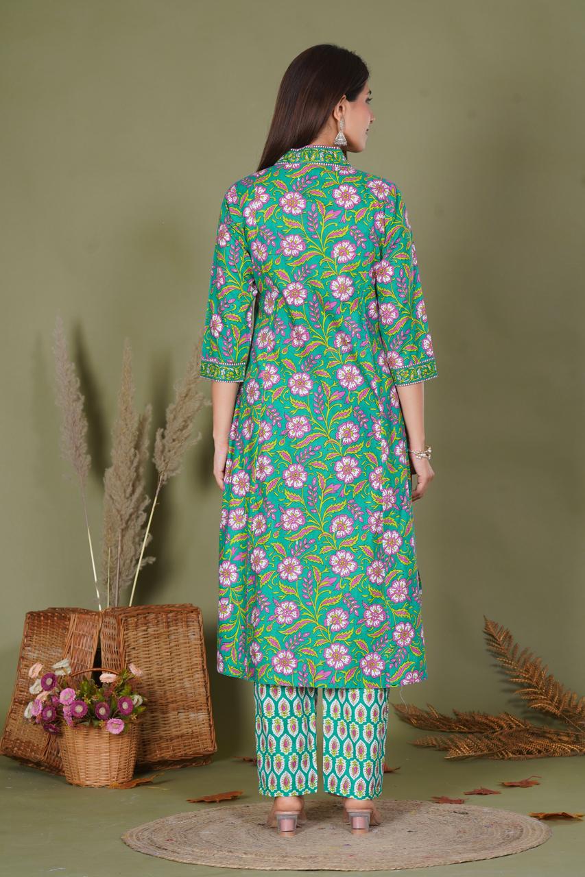 hand block printed kurta set with dupatta