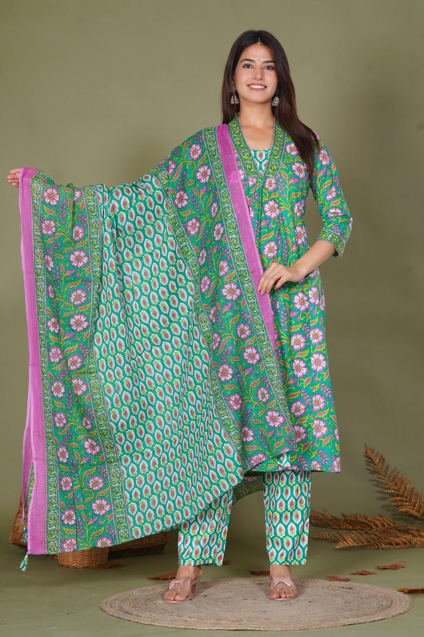 hand block printed kurta set with dupatta
