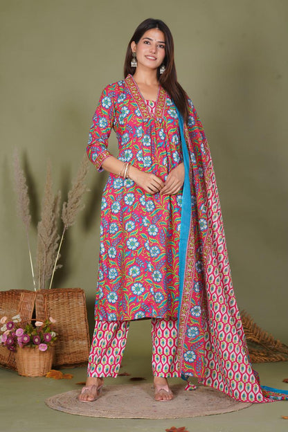 hand block printed kurta set with dupatta