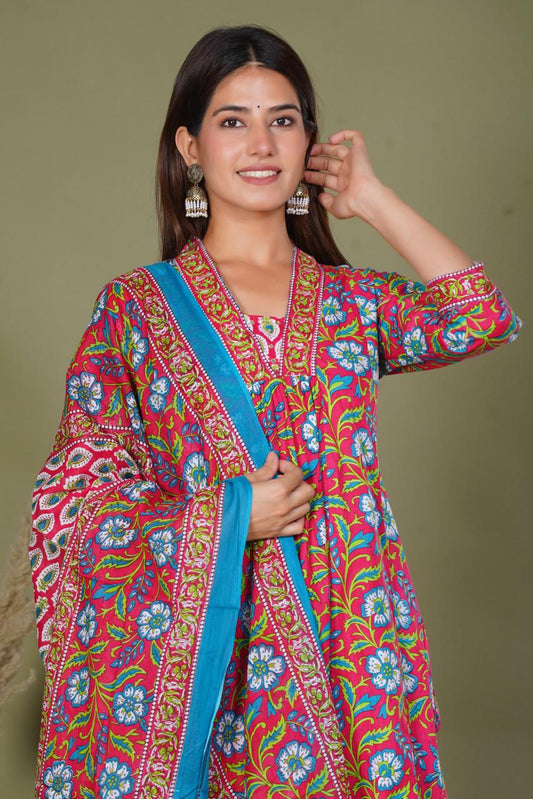 hand block printed kurta set with dupatta