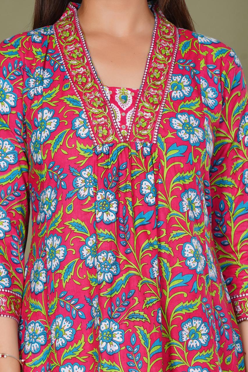 hand block printed kurta set with dupatta