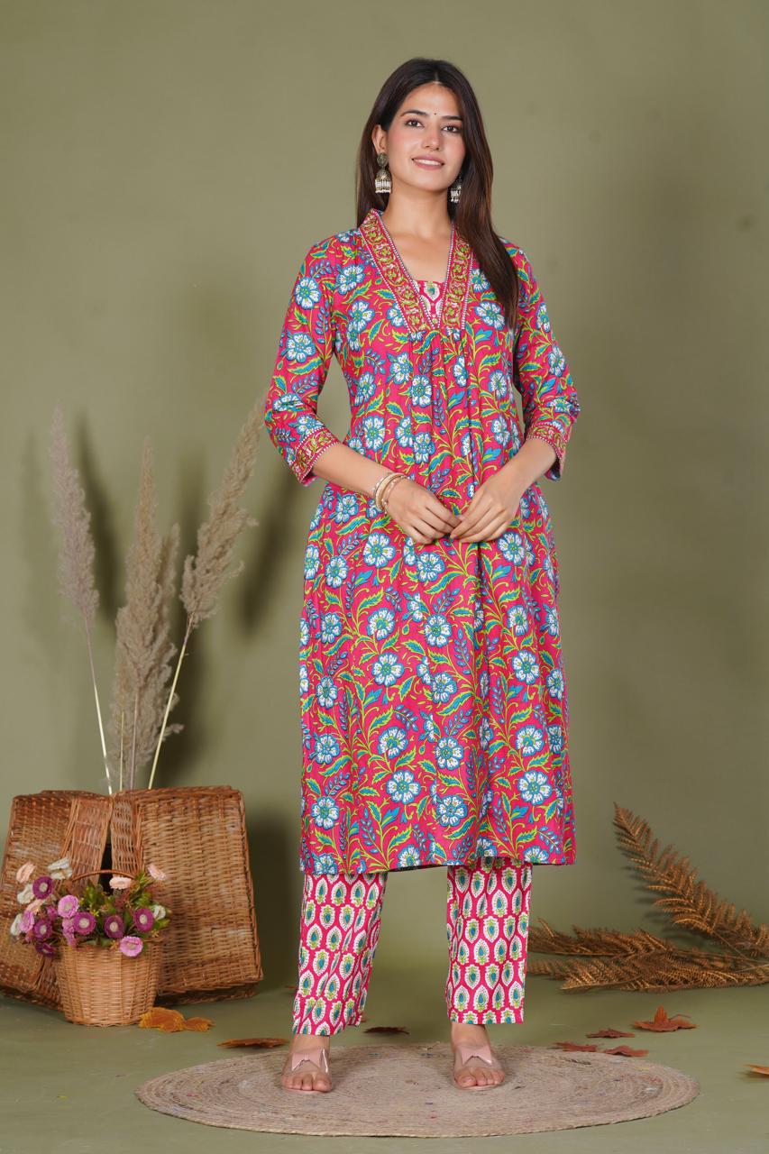 hand block printed kurta set with dupatta
