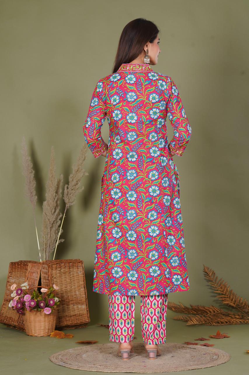 hand block printed kurta set with dupatta