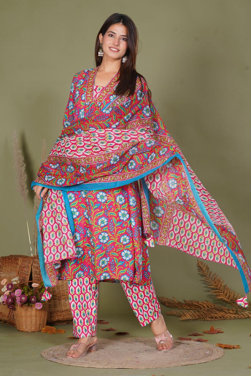 hand block printed kurta set with dupatta