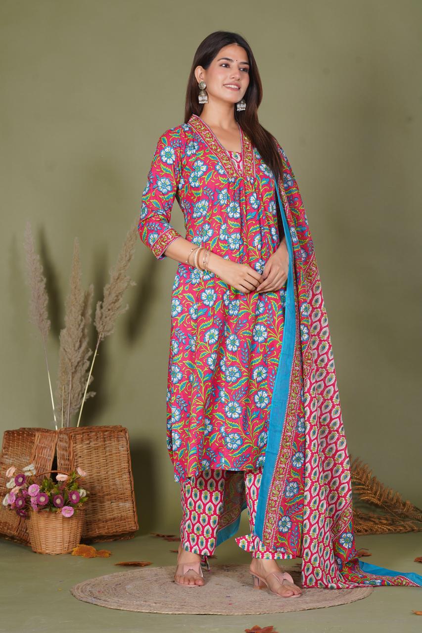 hand block printed kurta set with dupatta
