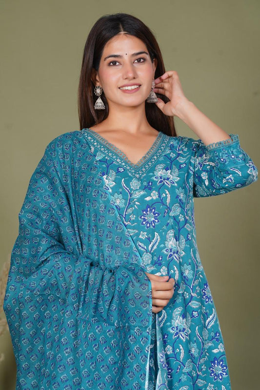 hand block printed kurta set with dupatta