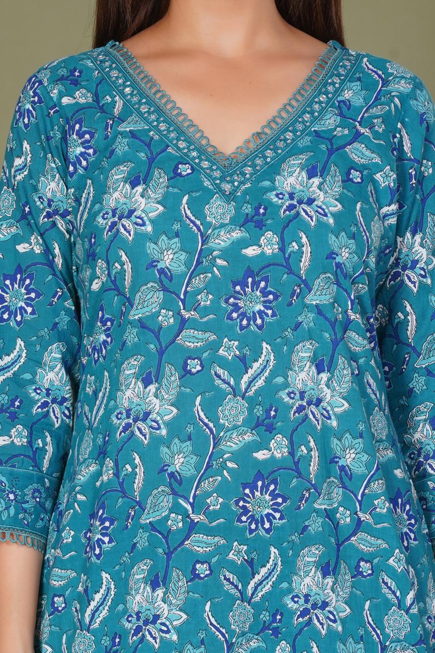 hand block printed kurta set with dupatta