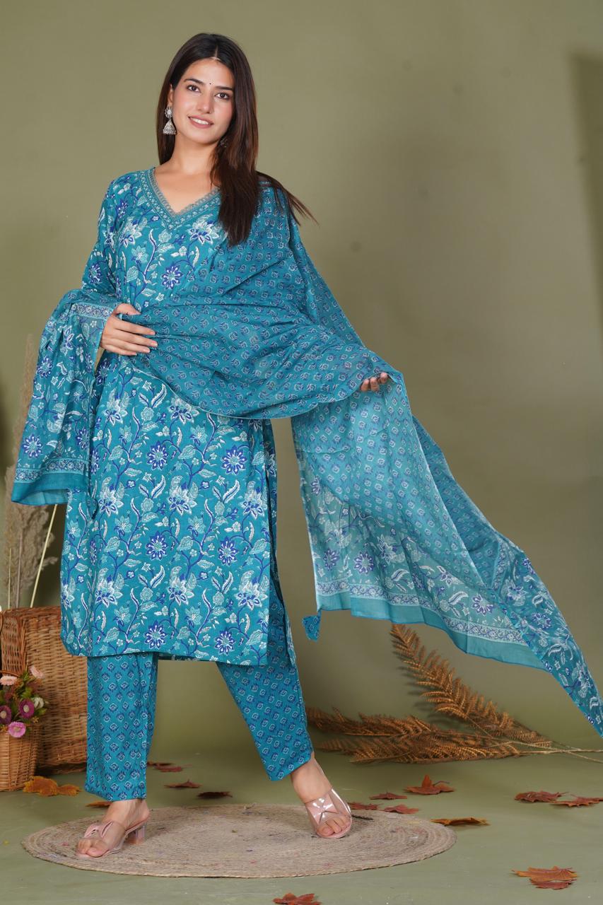 hand block printed kurta set with dupatta