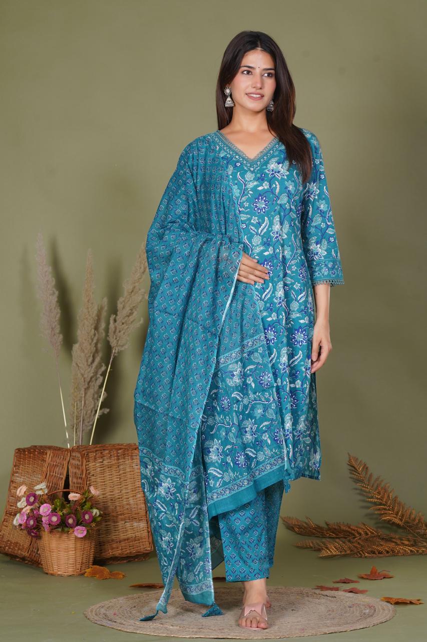 hand block printed kurta set with dupatta