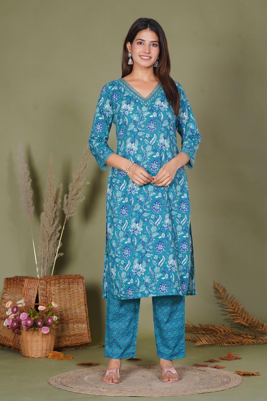 hand block printed kurta set with dupatta