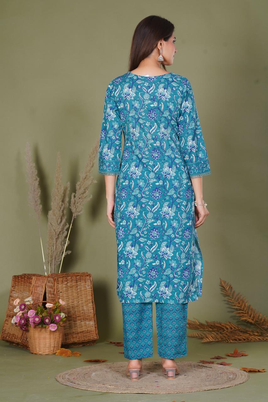 hand block printed kurta set with dupatta