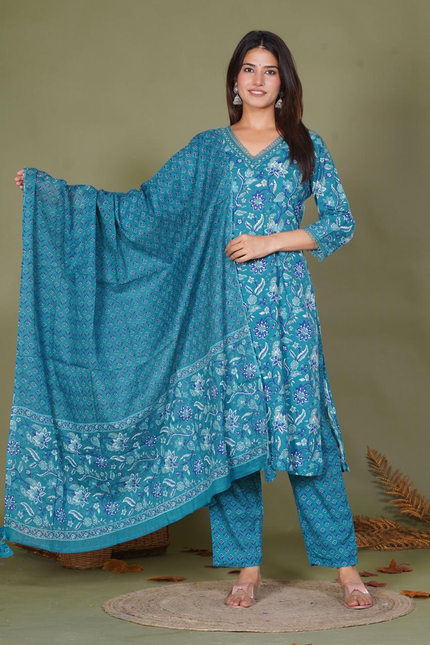 hand block printed kurta set with dupatta