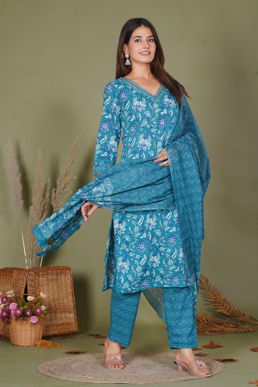 hand block printed kurta set with dupatta