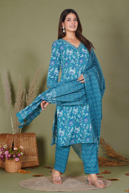 hand block printed kurta set with dupatta