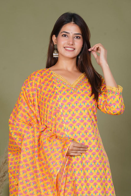 hand block printed kurta set with dupatta