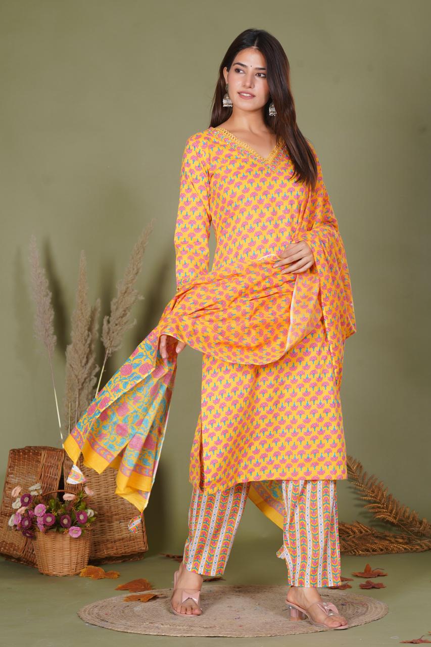 hand block printed kurta set with dupatta